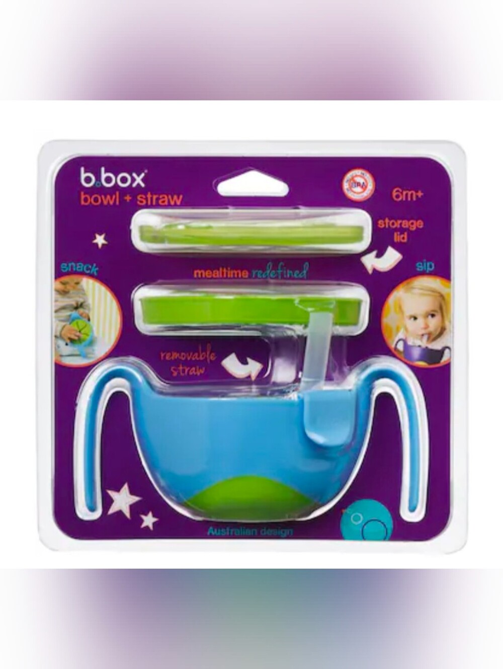 Blue & Green Kids Bowl with Removable Straw